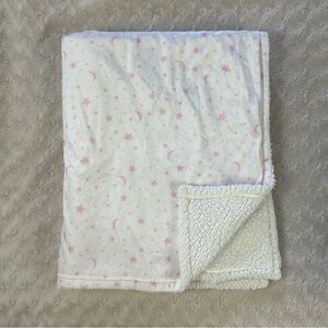 Modern Baby Pink White Moon & Stars Baby Blanket Sherpa Security Lovey